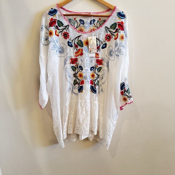 New Johnny Was Cherie Tunic Womens XXL 2X Sheer Floral Bohemian Boho Hippie Chic - Picture 5 of 16